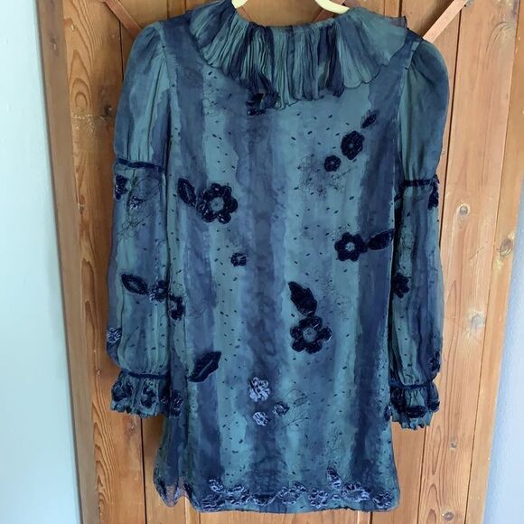 Ebene by P Assuline blue sheer silk ruffled dress - Picture 7 of 10